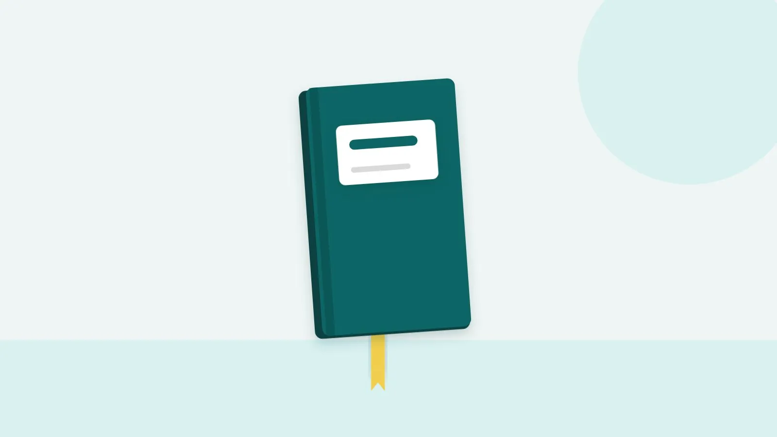 Paper-cut illustration: one teal staff handbook with a yellow ribbon bookmark.
